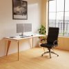 bench style desk in office room shot with office chair