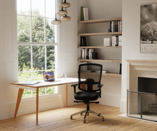 bench stylt office desk in white and natural wood finish in home office room set