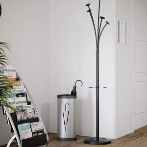 black coat stand with silver umbrella stand an brochure display