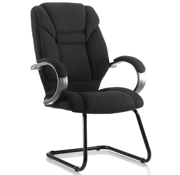 black fabric visitor chair with black cantilever frame