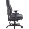 black leather 24 hour executive office chair with black base. Side view