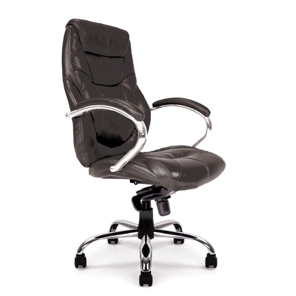 black leather executive office chair with chrome base