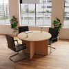 black leather meeting chair around round meeting table