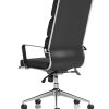 black leather office chair with chrome base and arms. Back View