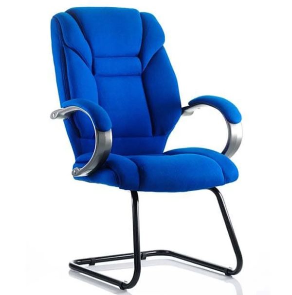 Blue fabric visitor chair with cantilever frame