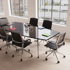 boardroom table high gloss black in meeting room with 6 office meeting chairs