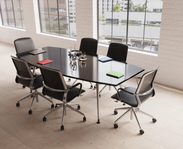 boardroom table high gloss black in meeting room with 6 office meeting chairs