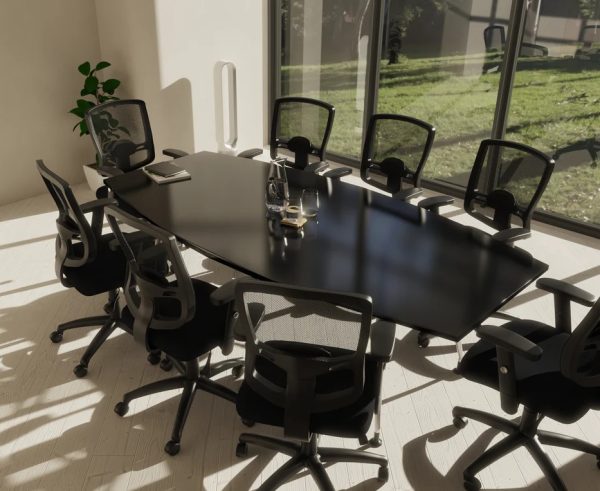 boardroom table in high gloss finish in meeting room with 8 meeting chairs