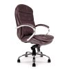 brown leather executive office chair with chrome arms and base