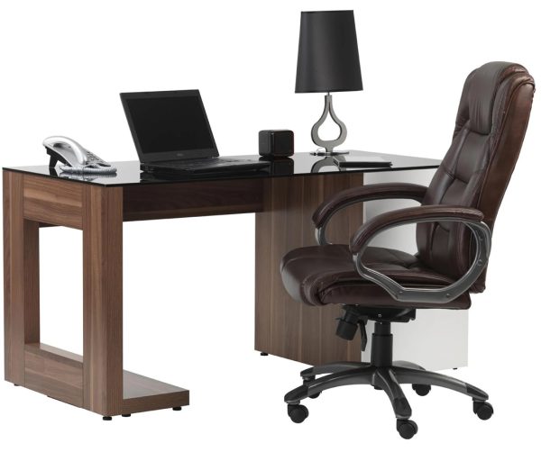 brown leather office chair infront of office desk