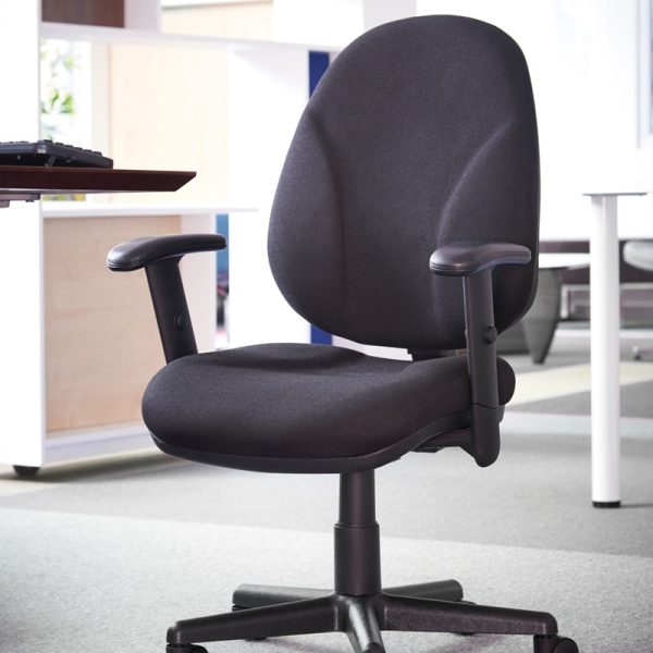 budget operators chair in charcoal fabric with arms in roomset