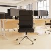 cable managed desk in beech desk top and white leg frame with black leather office chair