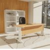 cable managed desk in home office room set with beech desk top and white leg frame