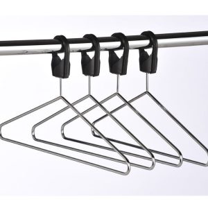 chrome captive hangers on a chrome coat rail