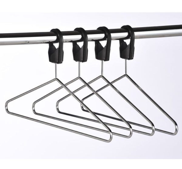 chrome captive hangers on a chrome coat rail