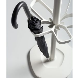 coat stand white with close up view of umbrella holder