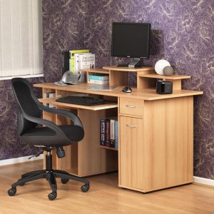 contemporary mesh back office chair in home office room shot inform of beech home office desk