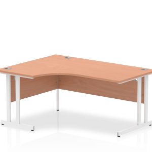 crescent desk with beech desk top and white cantilever leg frame