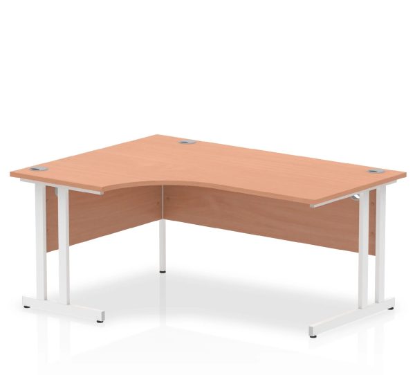 crescent desk with beech desk top and white cantilever leg frame