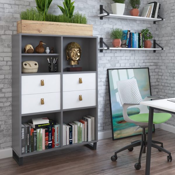 cube office storage in home office room set.