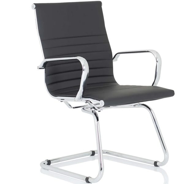 design classic visitor chair in black leather with chrome cantilever frame