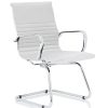 design classic visitor chair in white leather and chrome frame