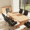 desk high office cupboard in meeting room with meeting table and black meeting chairs