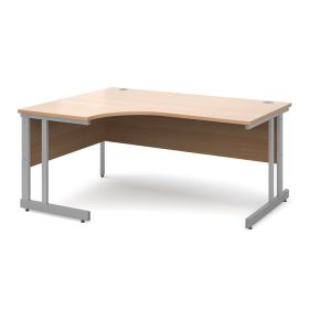 ergonomic office desk with beech desktop and silver cantilever leg frame