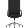 executive high back office chair in black faux leather and chrome frame front view