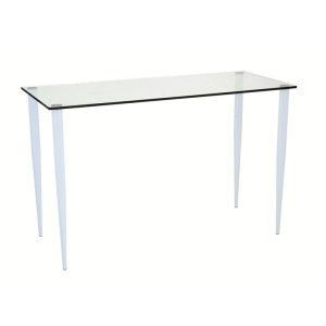 glass desk with clear glass top and slender white legs