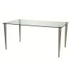 clear glass desk with matt nickel legs. Modern glass desk