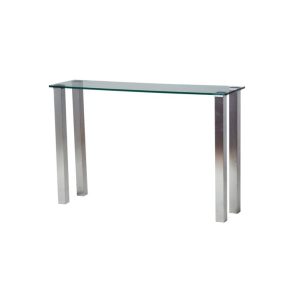 glass desk with stainless steel legs