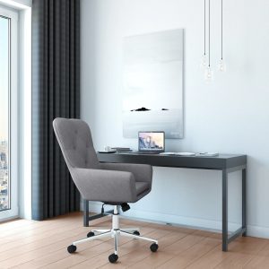 contemporary grey fabric home office chair in room shot at home office desk