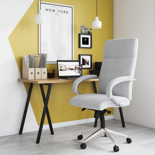 grey fabric contemporary home office chair in room set with home office desk