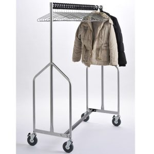 heavy duty coat rail silver with chrome antitheft hangers