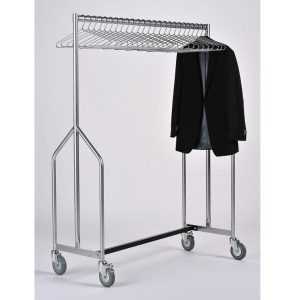 heavy duty coat rail in silver with chrome hangers