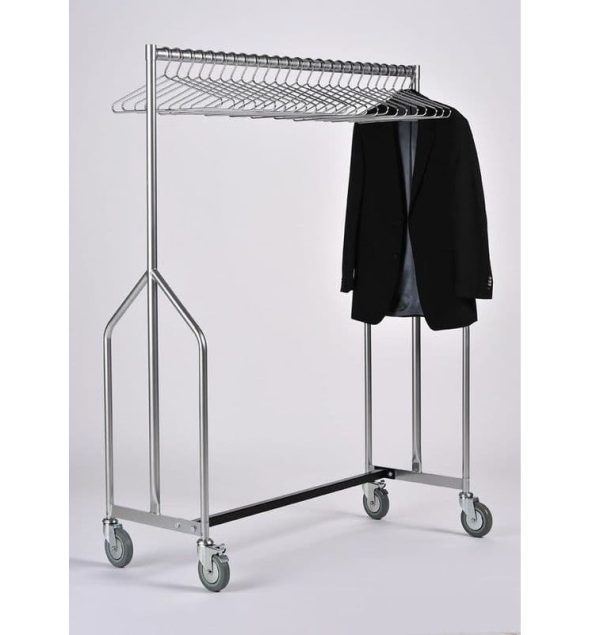 heavy duty coat rail in silver with chrome hangers