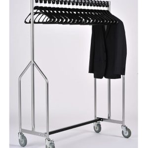 heavy duty coat rail silver with black captive hangers