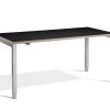 height adjustable desk with black desk top with ply edge and silver legs