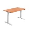 height adjustable desk with beech desk top and white leg frame