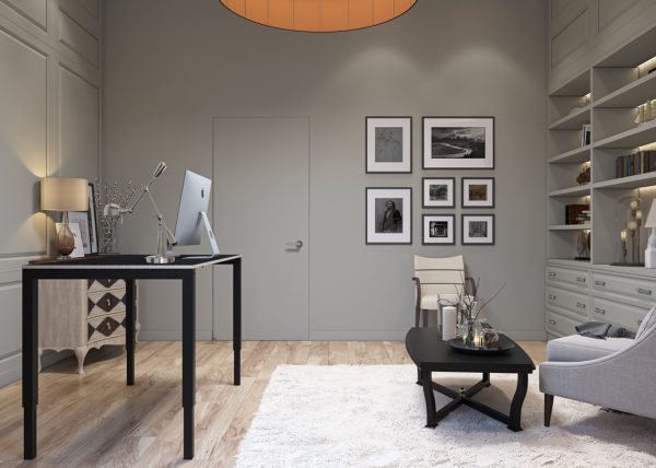 height adjustable desk in black finish in room shot