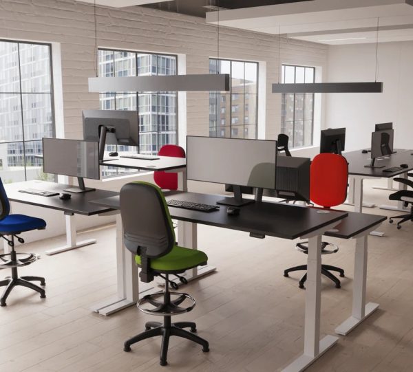 height adjustable desk office room shot