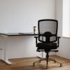 height adjustable desk with office chair