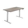 height adjustable desk with grey oak desk top and white leg frame