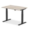 height adjustable desk with grey oak desk top and black frame