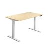 height adjustable desk with maple desk top and white leg frame