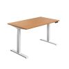 height adjustable desk with nova oak desk top and white leg frame