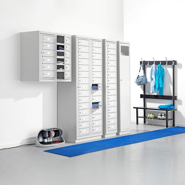 lockable pigeon hole unit room shot with wall mounted and floor standing units