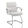 medium back white leather cantilever frame visitor chair with chrome frame