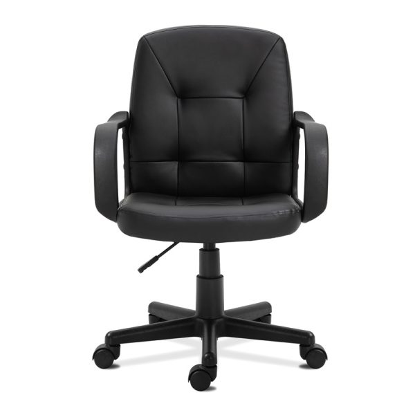 medium back leather faced executive office chair black leather front view